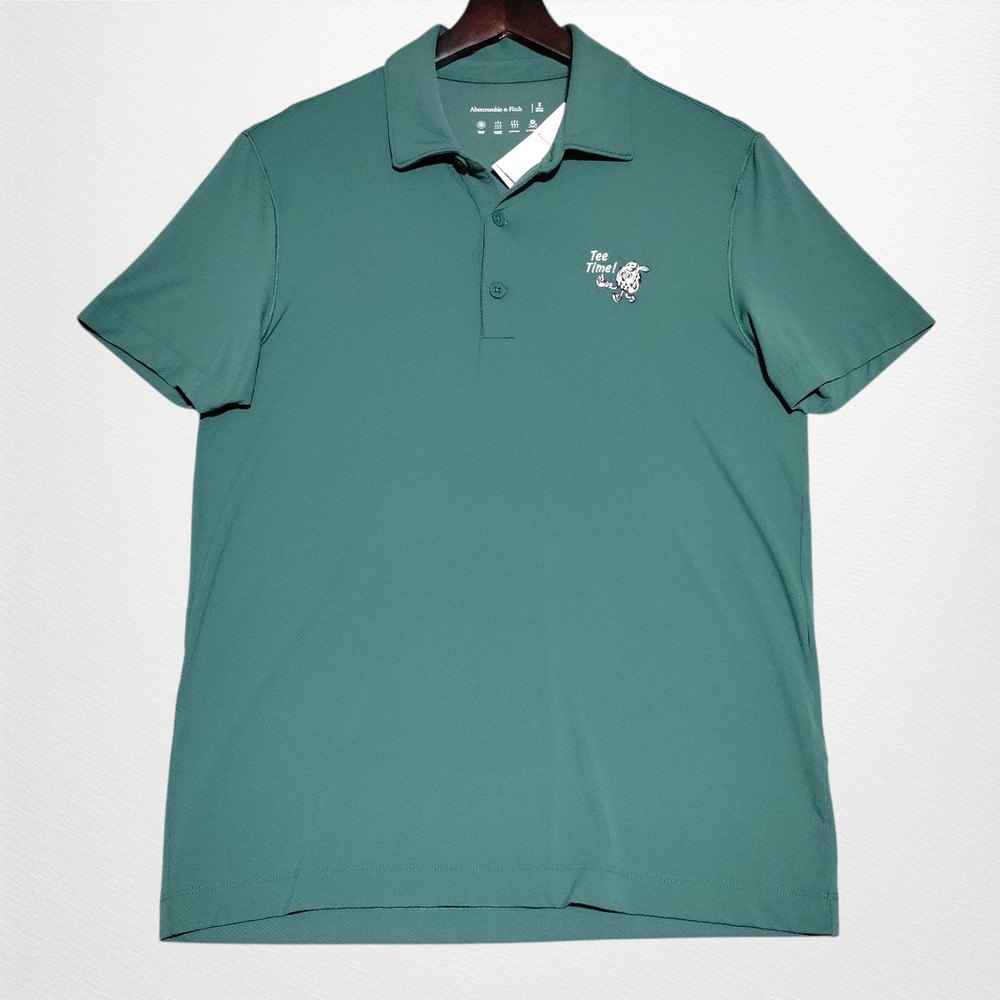 Abercrombie‎ & Fitch Performance Polo Shirt Mens Small Green Stretch Wicking NEW